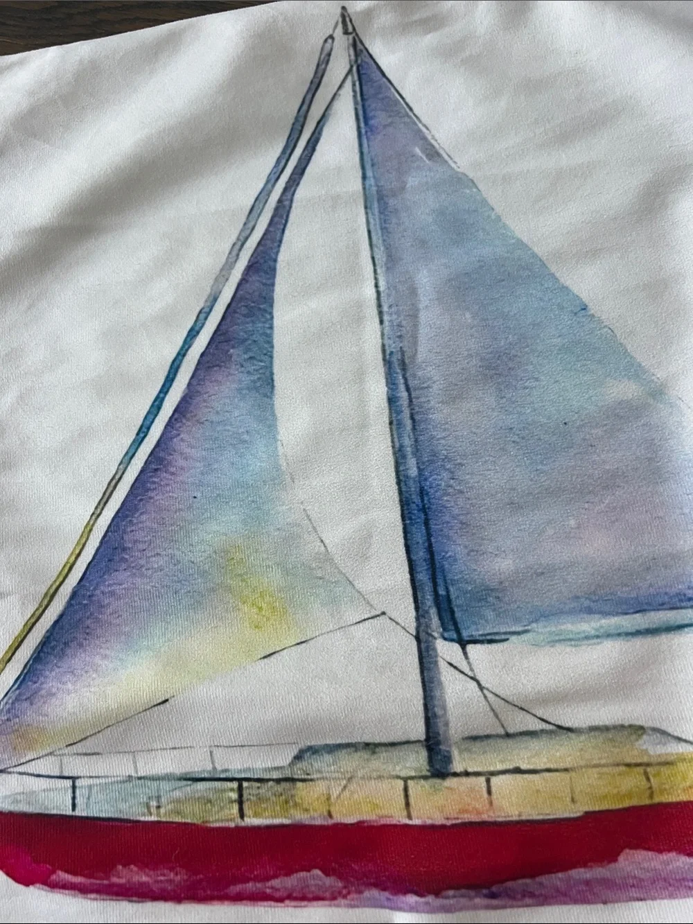 Watercolor Sailboat Decorative Pillow Cover in White with Multicolor Boat, 20x20